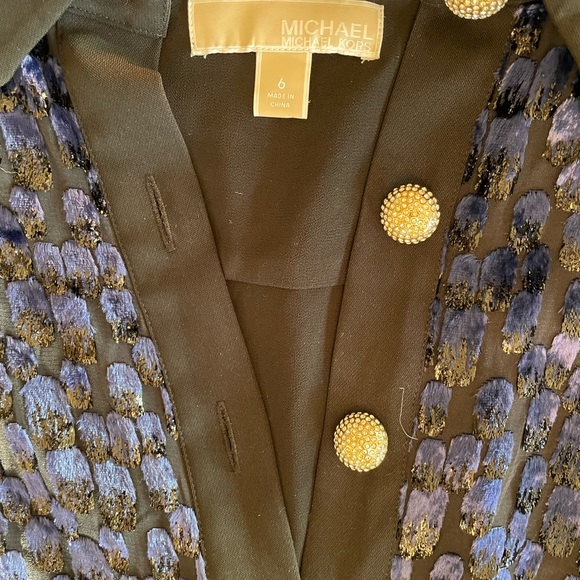 Michael Kors navy blue velvet chic dress rhinestone ball buttons formal lined - Picture 8 of 11